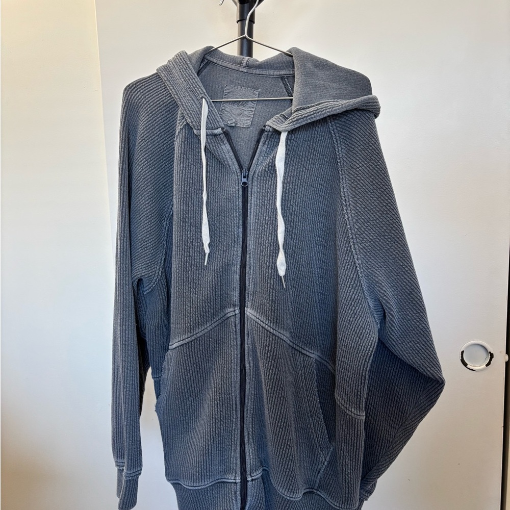 Aerie Gray Zip-Up Sweater with Hood